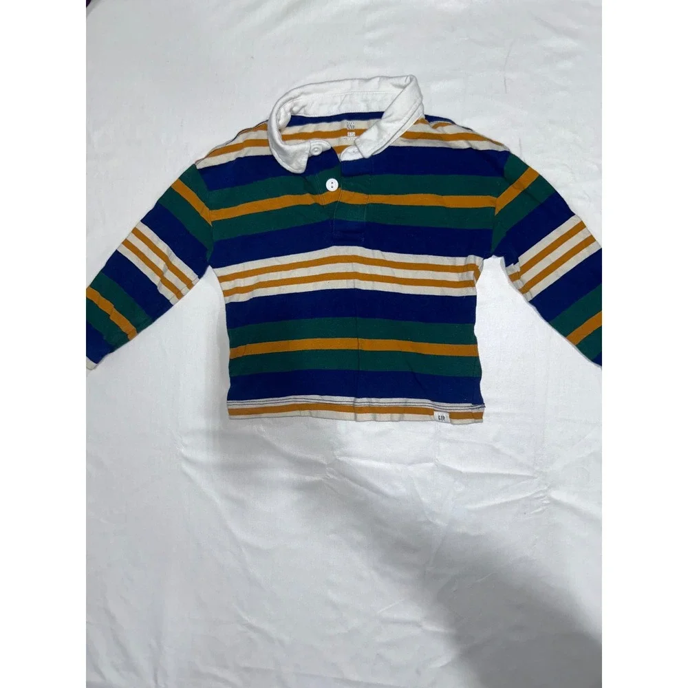 Baby Gap Toddler Boys Rugby Shirt Striped‎ Long Sleeve Blue Green Yellow 3T